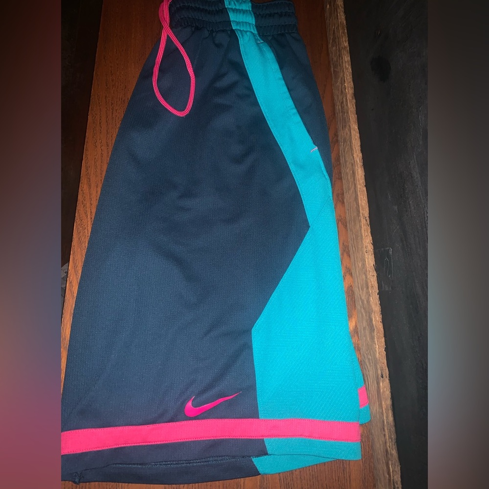 Nike Basketball Shorts Navy Teal and pink. EUC!
